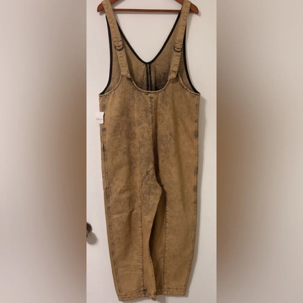 Free People We The Free High Roller Denim Jumpsuit in Tan - Picture 2 of 5